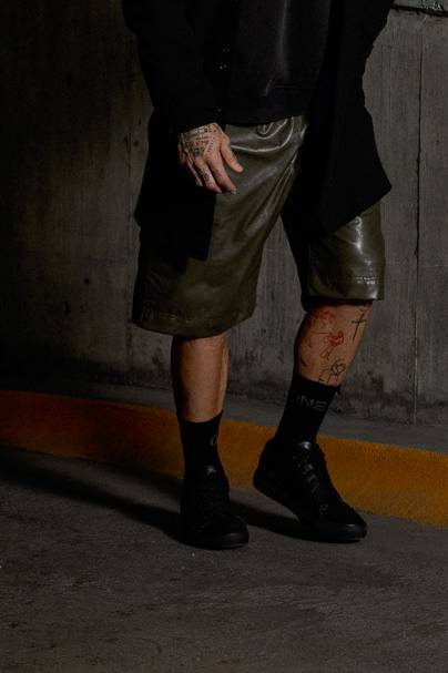 Vegan Leather Shorts Army Green - ONE New York