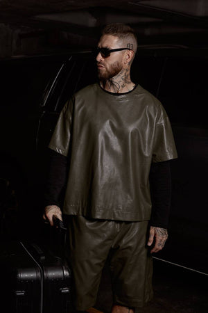 Vegan Leather Tee Army Green - ONE New York