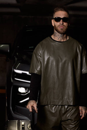 Vegan Leather Tee Army Green - ONE New York