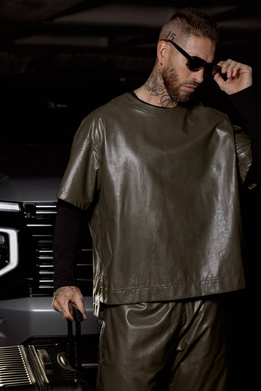 Vegan Leather Shorts Army Green - ONE New York