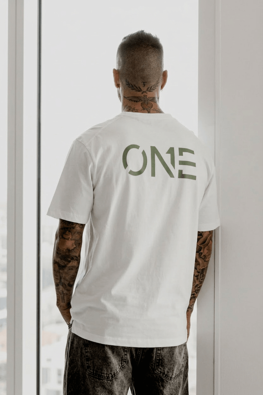 ONE Tee White Army Green - ONE New York
