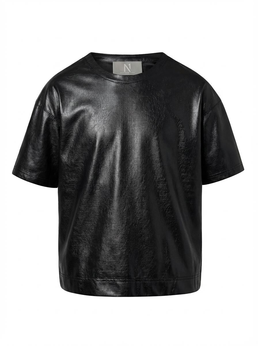 Vegan Leather Tee Black - ONE New York